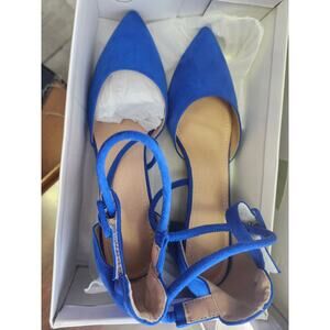 Women's High HeelsChunky Heel Pointed Toe Shoes Blue Footwear Shein sz 9